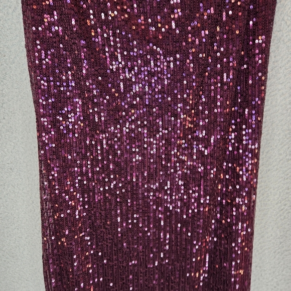 Wildfox Party Midi Maxi Skirt Sz M Purple Sequins Stretch Waist Ruch Front Slit - Picture 9 of 14